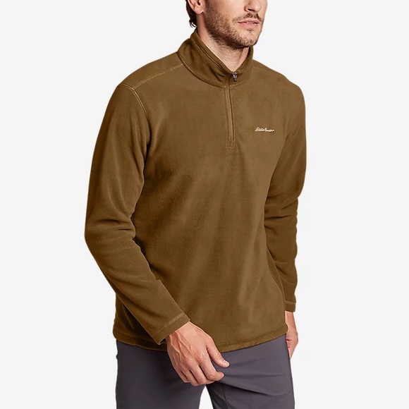 NWOT Eddie Bauer Brown Men’s L Quest Fleece 1/4-Zip Pullover jacket - Picture 1 of 5